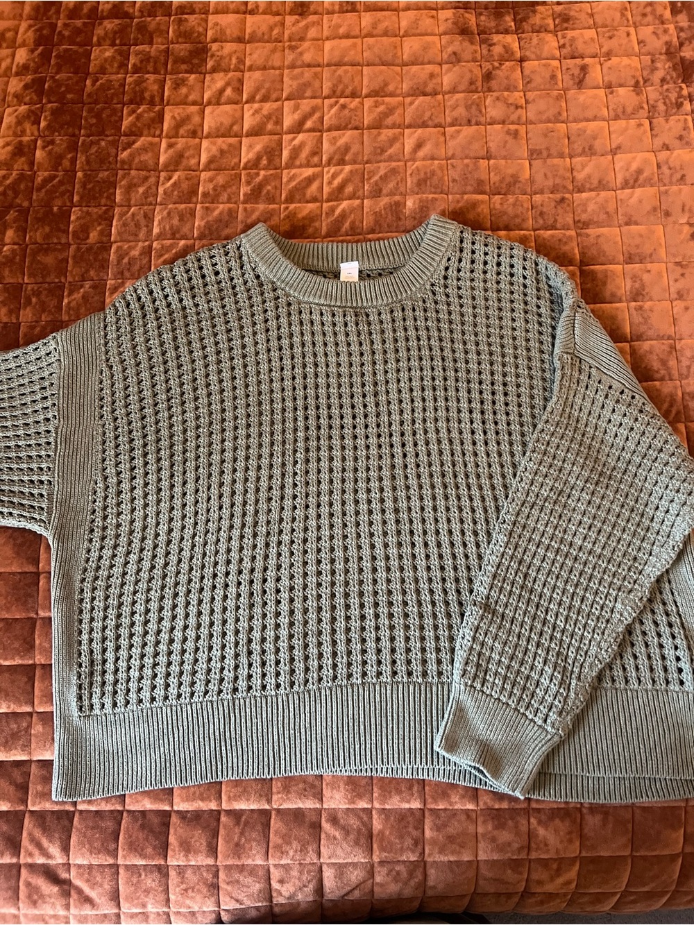 Old Navy Open-Knit Crewneck Sweater in Sage Green